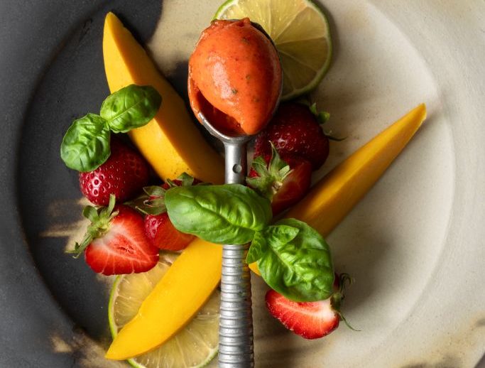 Refreshing Strawberry Mango Basil Sorbet Recipe