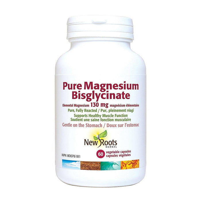 New Roots | Pure Magnesium Bisglycinate 130mg Fully Reacted 60 Vegetarian Capsules
