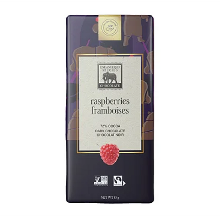 Endangered Species | 72% Cacao Tart Raspberries & Dark Chocolate Bar