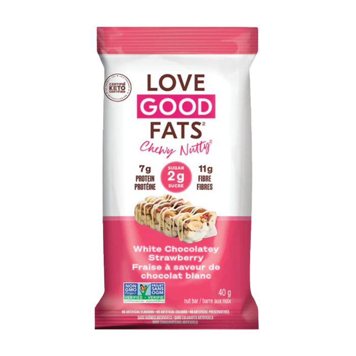 Love Good Fats | Chewy White Chocolatey Strawberry Bar 40g