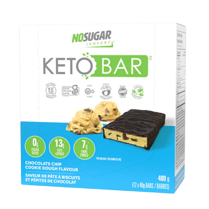 No Sugar Company | Chocolate Chip Cookie Dough Keto Bar Box (12x40g) Net Wt. 480g