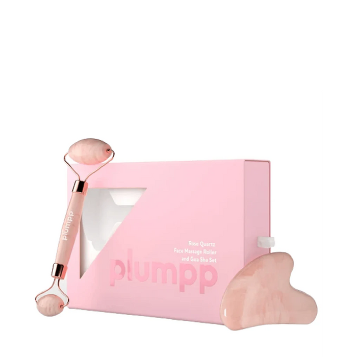 Plumpp | Rose Quartz Face Massage Roller & Gua Sha Set