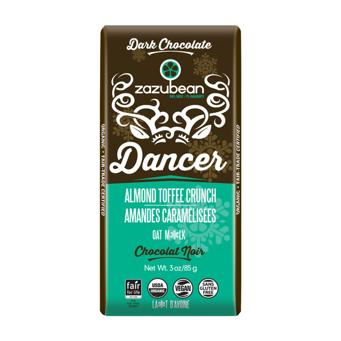 Zazubean | Dancer Almond Toffee Crunch Oat Milk Dark Chocolate Bar 85g