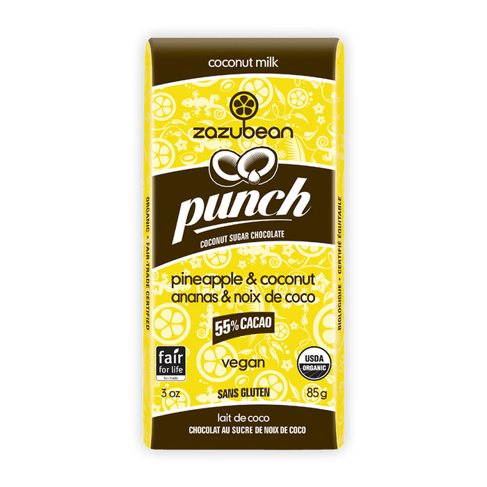 Zazubean | Punch Coconut Milk Chocolate Bar With Pineapple & Coconut