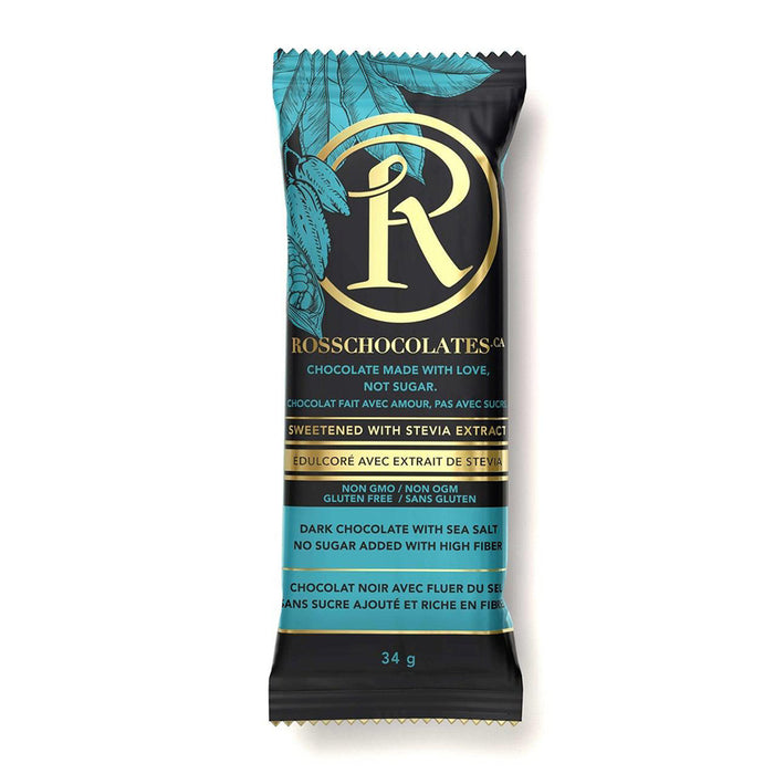 Ross Chocolates | No Sugar Dark Chocolate Bar With Sea Salt 34g