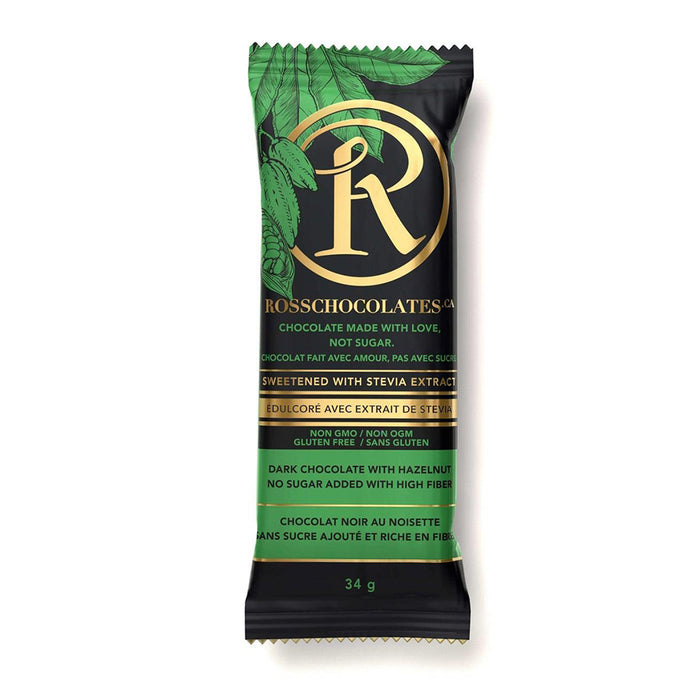 Ross Chocolates | No Sugar Dark Chocolate Bar With Hazelnuts 34g