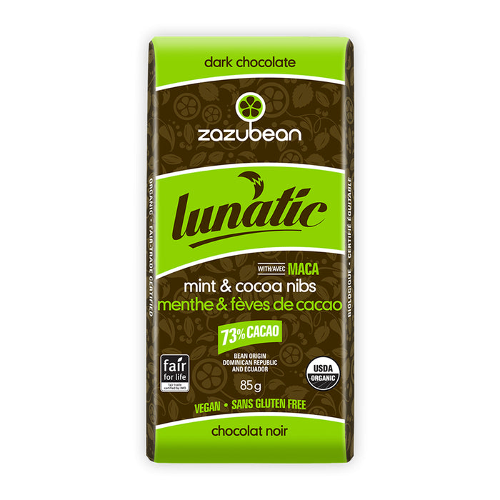 Zazubean | Lunatic Dark Chocolate Bar With Mint & Cocoa Nibs