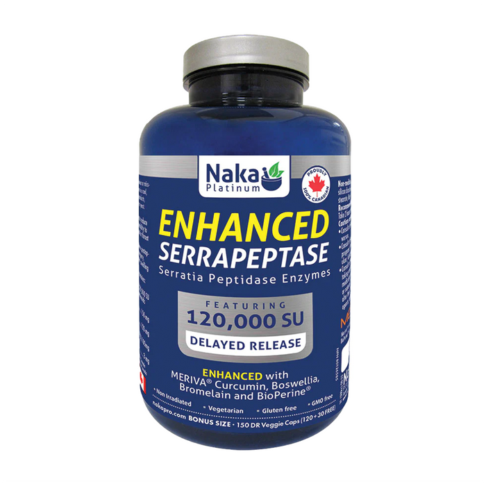 Naka Platinum | Enhanced Serrapeptase (Serratia Pepidase Enzymes) 120,000 SU Delayed Release Vegetarian Capsules