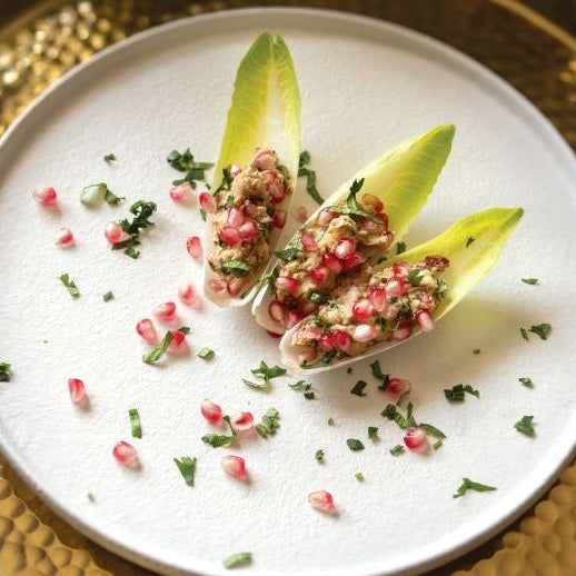 Holiday Spice Hummus Endive Boats with Pomegranate