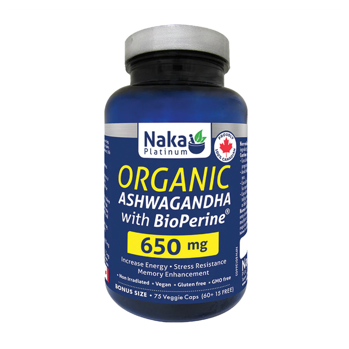 Naka Platinum | Organic Ashwagandha 650mg With BioPerine Vegetarian Capsules