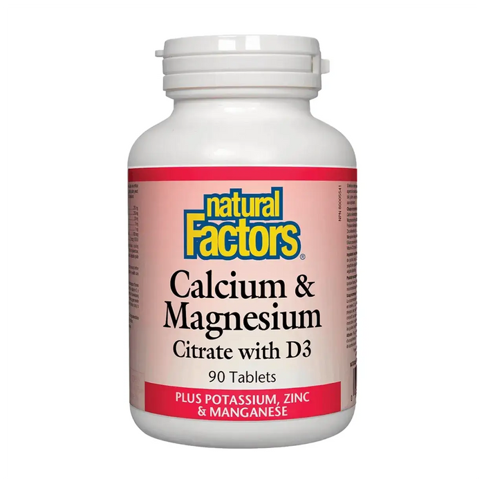 Natural Factors | Calcium & Magnesium Citrate With D3 Plus Potassium, Zinc & Manganese Tablets 90's
