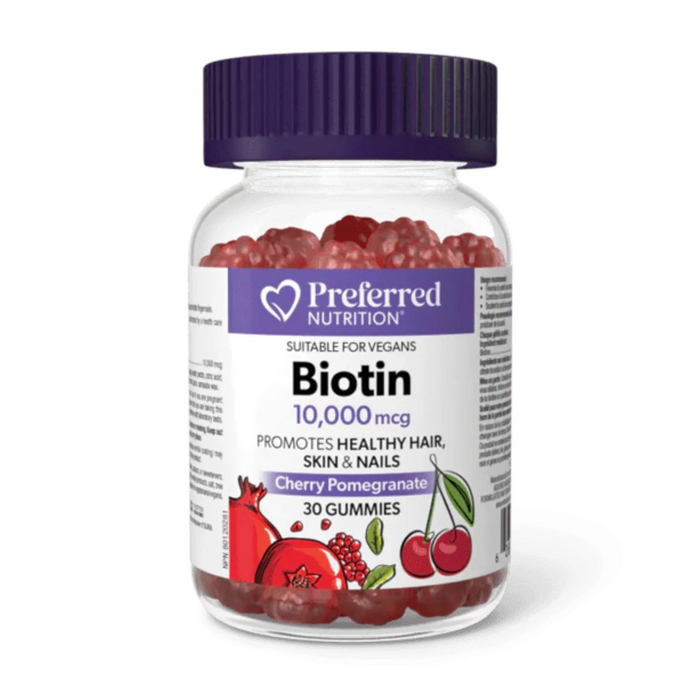 Preferred Nutrition | Biotin 10,000mcg Cherry Pomegranate Flavoured Gummies 30's