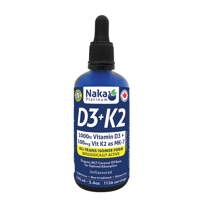 Naka Platinum | D3 & K2 Liquid In MCT Oil (1000IU D3, 100mcg K2)