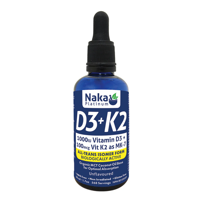 Naka Platinum | D3 & K2 Liquid In MCT Oil (1000IU D3, 100mcg K2)