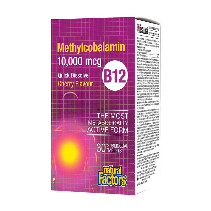 Natural Factors | Vitamin B12 Methylcobalamin 10,000mcg Cherry Flavour Sublingual Tablets